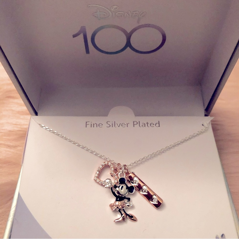 Disney100 Fine Silver Plated Minnie Mouse Heart Necklace